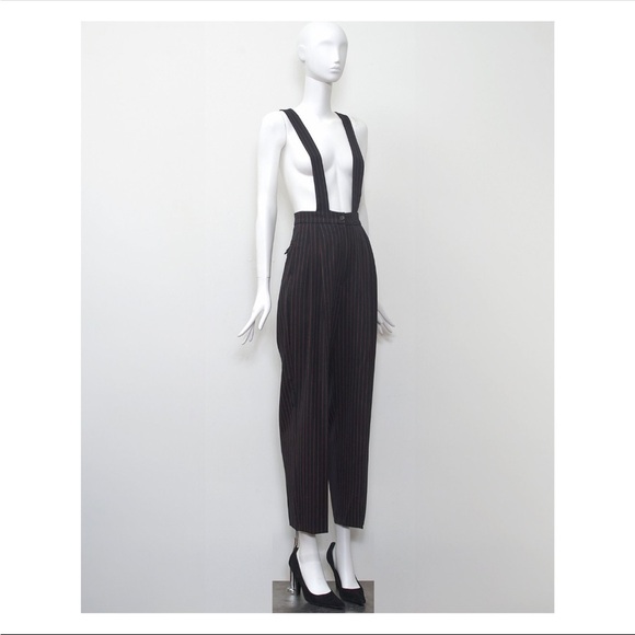 Jean Paul GaultierāVintage Couture Pinstripe Suspender Trousers - Picture 3 of 8